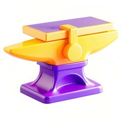 A colorful, modern toy anvil in vibrant purple and yellow colors, showcasing a playful design for imaginative play.