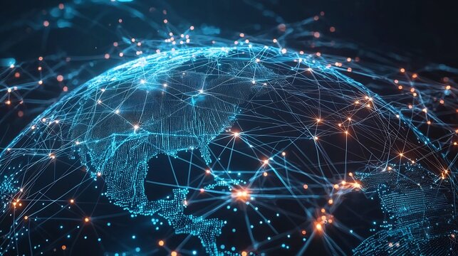 Global networking concept, a high tech earth hologram with digital data points connected by glowing lines, symbolizing ai powered communication – high-quality AI image