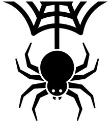 Silhouette of a Hanging Spider on Web Thread. Halloween, Creepy Insect, Arachnid Illustration for Horror Decor, Nature and Web