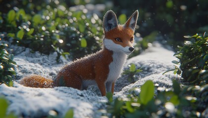 Fototapeta premium A detailed digital rendering of a small red fox in winter.