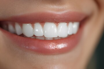 Obraz premium A close-up image of a person's mouth showcasing perfectly white teeth with a bright smile and healthy pink lips