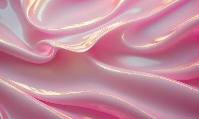 Obraz premium Pink iridescent fabric with folds and swirls creating a soft abstract texture.