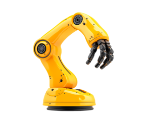 Industrial robotic arm performing precise tasks in a modern manufacturing facility isolated on transparent background