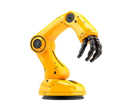 Industrial robotic arm performing precise tasks in a modern manufacturing facility isolated on transparent background
