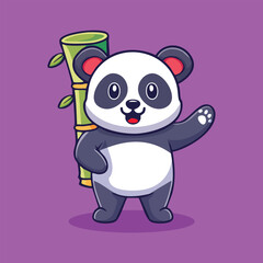 an adorable panda carrying bamboo