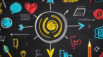 Conceptual image of target board with arrows hitting the center, surrounded by marketing buzzwords like brand, leads, ROI, strategy