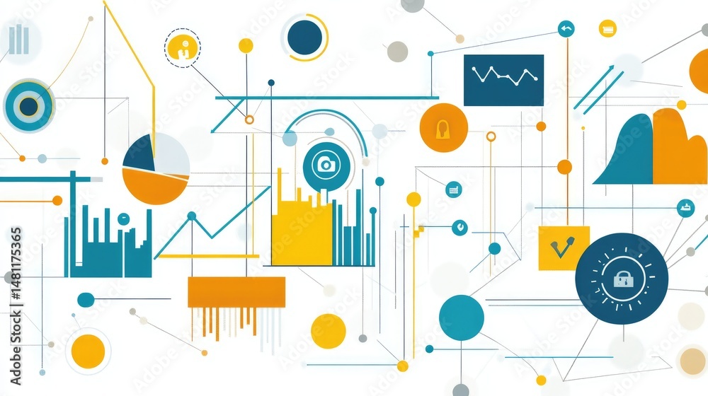 Poster data flow illustration showing input from multiple marketing channels into a central dashboard