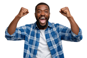 Joyful Triumph: A portrait of an exuberant individual, radiating unbridled joy and success, arms raised in a gesture of celebration, showcasing a moment of pure elation.