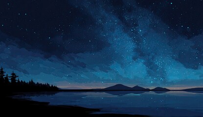 Naklejka premium Night Sky Over Still Lake