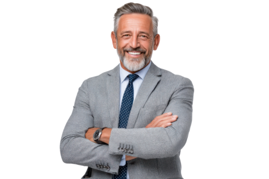 Confident Professional: A distinguished professional man in a suit exudes self-assuredness. Capturing the essence of a confident executive with a sophisticated aura.