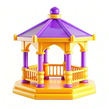 recommend clip art: A colorful toy gazebo with a purple and yellow color scheme, featuring a polygonal roof and railings, perfect for imaginative play.