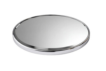Mirror: A high-angle shot of a round mirror with a metallic frame reflects light, creating an elegant and modern look, perfect for beauty and design concepts.
