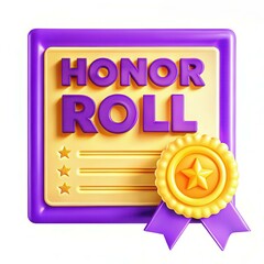 A bright and colorful honor roll certificate featuring bold typography and a ribbon, showcasing achievement.