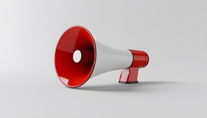White and red megaphone illustration on a plain background.