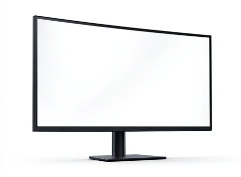 Modern curved monitor with blank screen.  Black bezel and stand