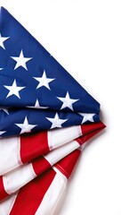 Fototapeta premium Folded american flag displaying stars and stripes against a bright white background