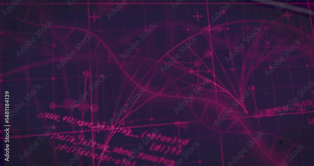 Poster 3d render showing glowing magenta helix weaving across grid with network lines connecting nodes