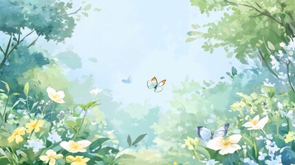 Serene Forest Meadow with Flowers and Butterflies