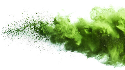 Lime green smoke explosion isolated on black background, vibrant color