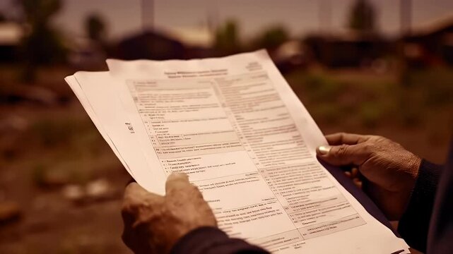 Reading Document Outdoor Close-Up of Hands Holding Paper