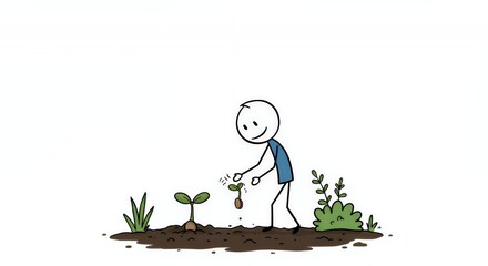 Stickman Planting Seed Representing Business Idea on White