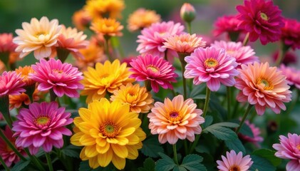 Vibrant bedding flowers in full bloom, showcasing a variety of colors and textures , bright, bedding plants