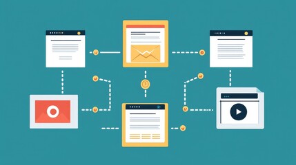 Visualization of link building network with icons representing high-authority backlinks