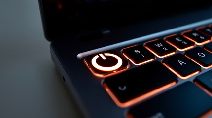 Obraz premium Close-Up of Illuminated Laptop Keyboard With Backlit Power Button