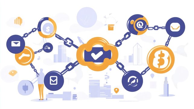 Visualization of link building network with icons representing high-authority backlinks