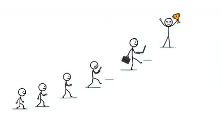 Stickman's Ascent A Staircase to Business Success in White Background