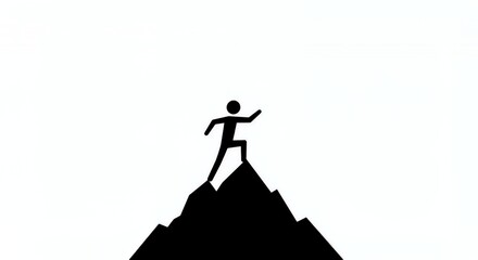 Stickman Scaling Mountain Peak Symbolizing Business Growth and Resilience Isolated on White Background