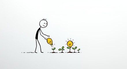 Stickman Symbolically Planting Seeds Of Innovation On White Background Showcasing Business Motivation And Nurturing Long Term Growth