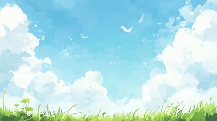 Serene Summer Sky and Grassy Field