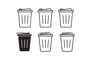 Vector illustration of a metal recycle bin icon, a symbol for waste and garbage