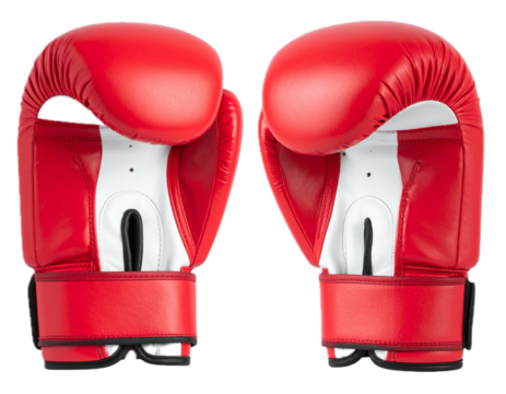 Red boxing gloves mockup, front and back view, isolated background