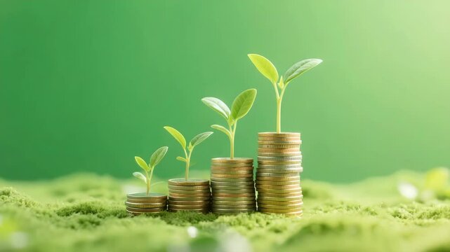 Symbolic image of gold coins and saplings