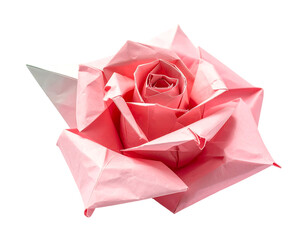 Pink Origami Rose Isolated On Black Background