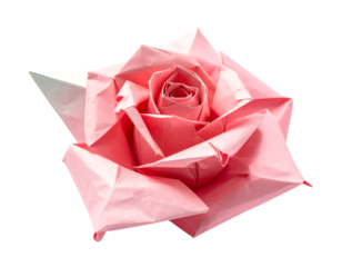 Pink Origami Rose Isolated On Black Background