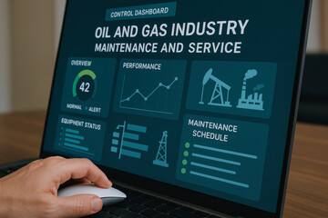 Oil and gas industry maintenance and service are monitored through control dashboard ensuring efficient performance and equipment status tracking