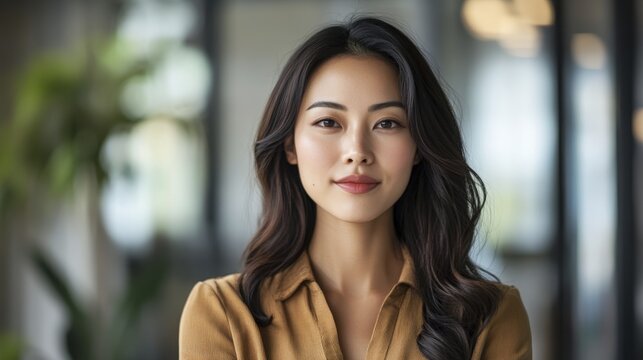 Attractive Asian Woman Posing Confidently with a Natural, Warm Expression