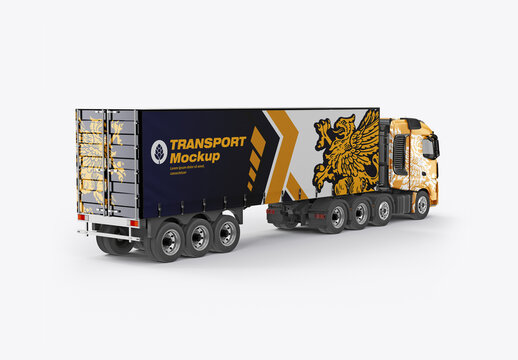  Semi-Trailer Truck Mockup