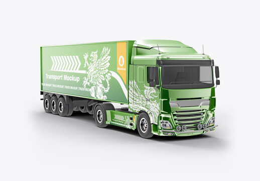  Semi-Trailer Truck Mockup