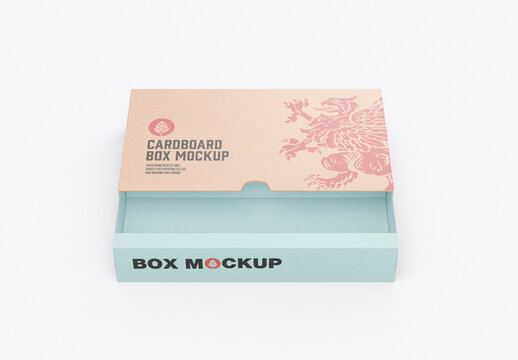 Open Cardboard Drawer Box Mockup