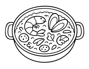 Paella a Traditional Spanish Seafood and Rice Dish Vector Illustration