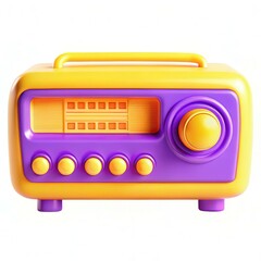 Fototapeta premium A vibrant retro radio in purple and yellow colors with buttons and a tuning knob.