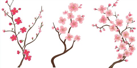 Free hand drawn cherry blossom white background