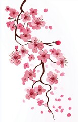 Naklejka premium Free hand drawn cherry blossom white background