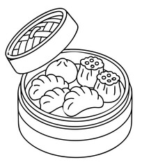 Dim Sum a Traditional Chinese Small Plates Vector Illustration