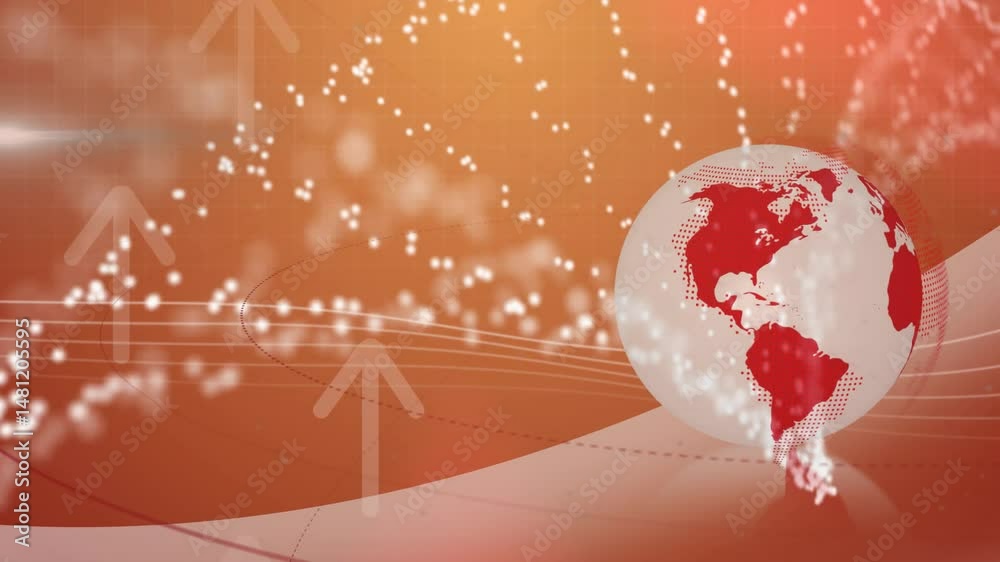 Poster graphic designers creating tech network visuals, showcasing red white globe with data streams