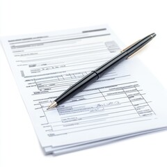 Forms stack with black pen on isoleted white background